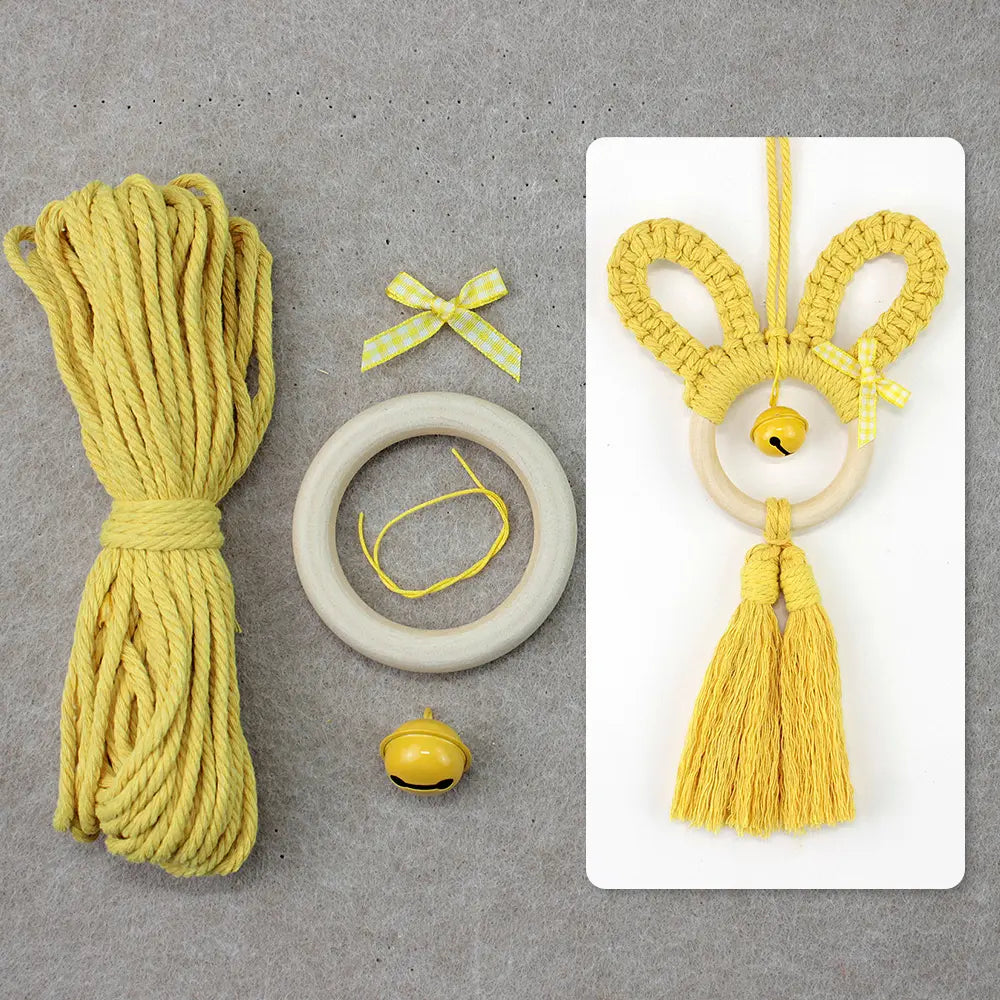 Macrame Kit for Beginners, Boho Rabbit Car Hanging DIY Craft Kit, Vintage Ethnic Ornament Making Set