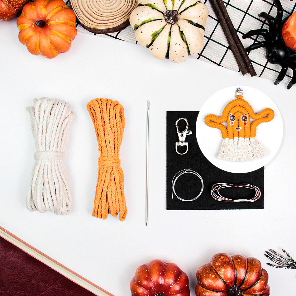 Halloween Ghost Macrame DIY Kit - Handmade Weaving Supplies with English Tutorial | Whimsical Holiday Craft Set