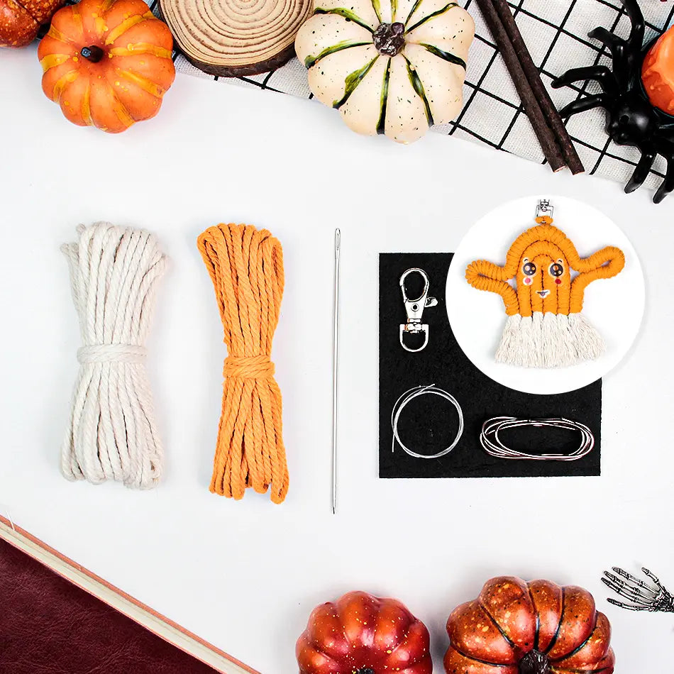 Macrame Kit for Beginners, Boho Halloween Ghost Hanging DIY Kit, Decor Gift