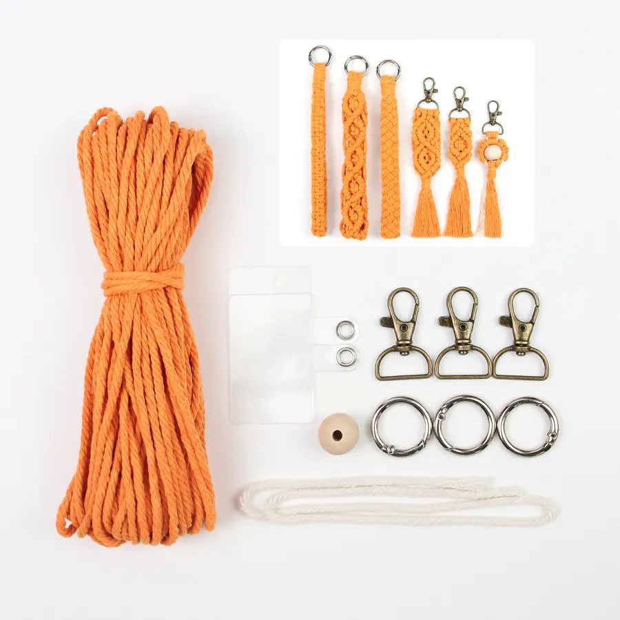 Macrame Kit for Beginners, Boho 6‑Pcs Keychain DIY Kit, Mixed‑Style Handmade Gift