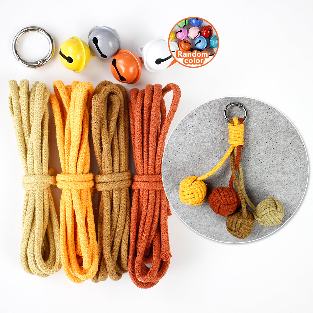 Macrame Kit for Beginners, Bell Ball Keychain DIY Weaving Kit, Core Spun Polyester Rope Handmade Pendant, Durable Ornament for Bag Car Hanging, Interactive Toy for Cats