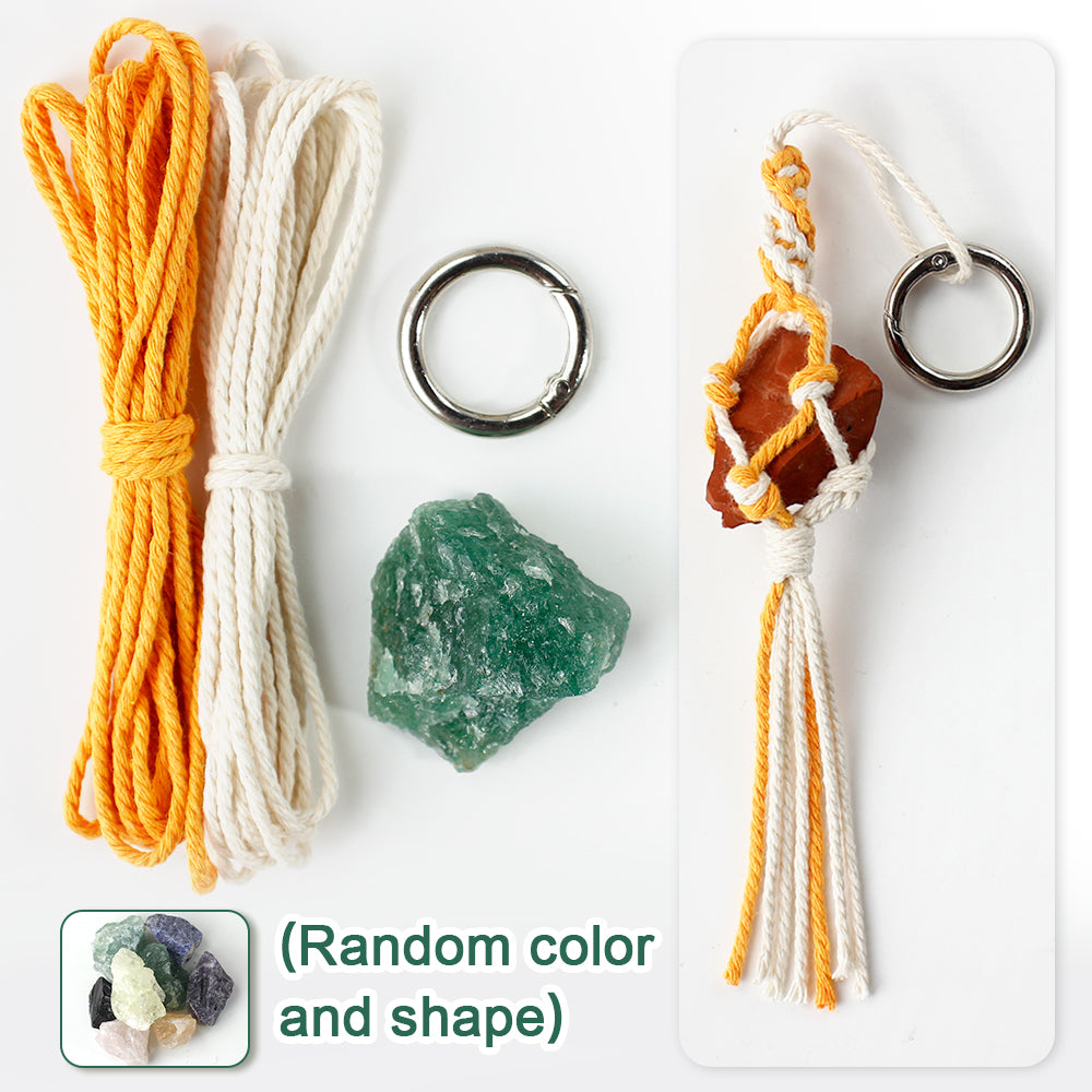1 Set Handmade Crystal Chip Keychain DIY Macraem Kit, Polyester Fiber Creative Craft Materials for Beginners