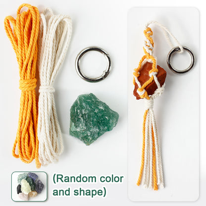 1 Set Handmade Crystal Chip Keychain DIY Macraem Kit, Polyester Fiber Creative Craft Materials for Beginners
