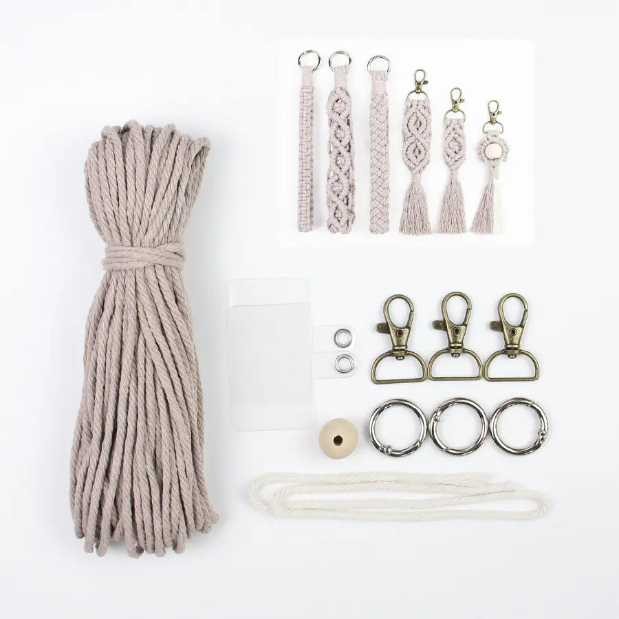 Macrame Kit for Beginners, Boho 6‑Pcs Keychain DIY Kit, Mixed‑Style Handmade Gift