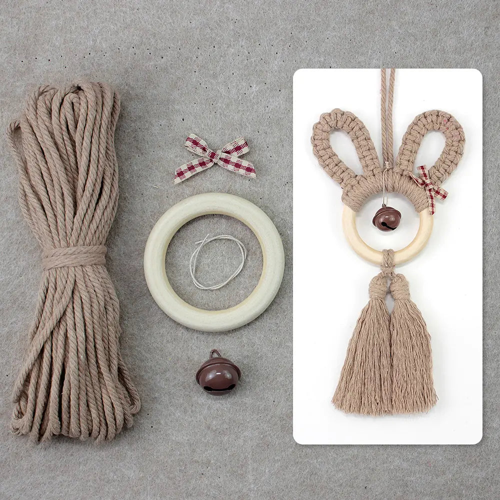 Macrame Kit for Beginners, Boho Rabbit Car Hanging DIY Craft Kit, Vintage Ethnic Ornament Making Set