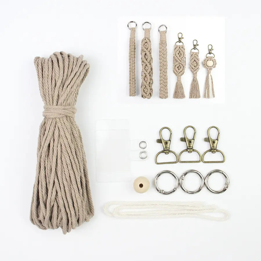 Macrame Kit for Beginners, Boho 6‑Pcs Keychain DIY Kit, Mixed‑Style Handmade Gift