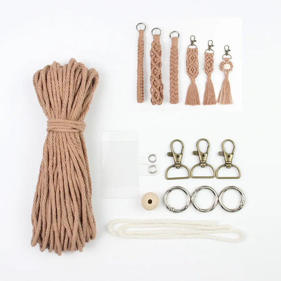Macrame Kit for Beginners, Boho 6‑Pcs Keychain DIY Kit, Mixed‑Style Handmade Gift