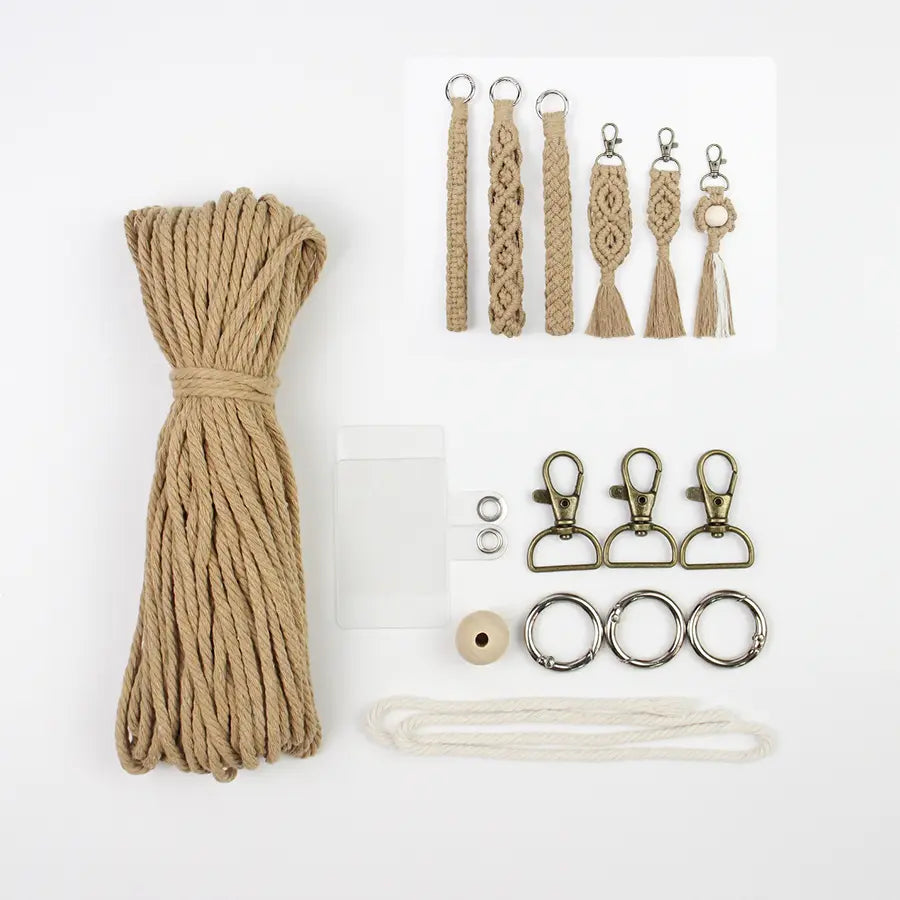 Macrame Kit for Beginners, Boho 6‑Pcs Keychain DIY Kit, Mixed‑Style Handmade Gift