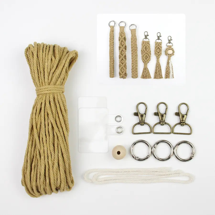 Macrame Kit for Beginners, Boho 6‑Pcs Keychain DIY Kit, Mixed‑Style Handmade Gift