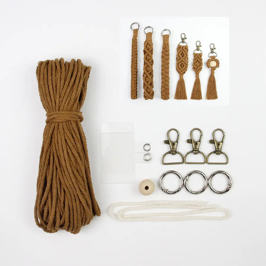 Macrame Kit for Beginners, Boho 6‑Pcs Keychain DIY Kit, Mixed‑Style Handmade Gift