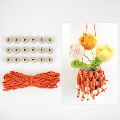 DIY Enthusiasts Mini Storage Hanger Macrame Kit | Cute Wooden Bead Plant Net Bag Weaving Kit | Home Decoration Hanging Basket