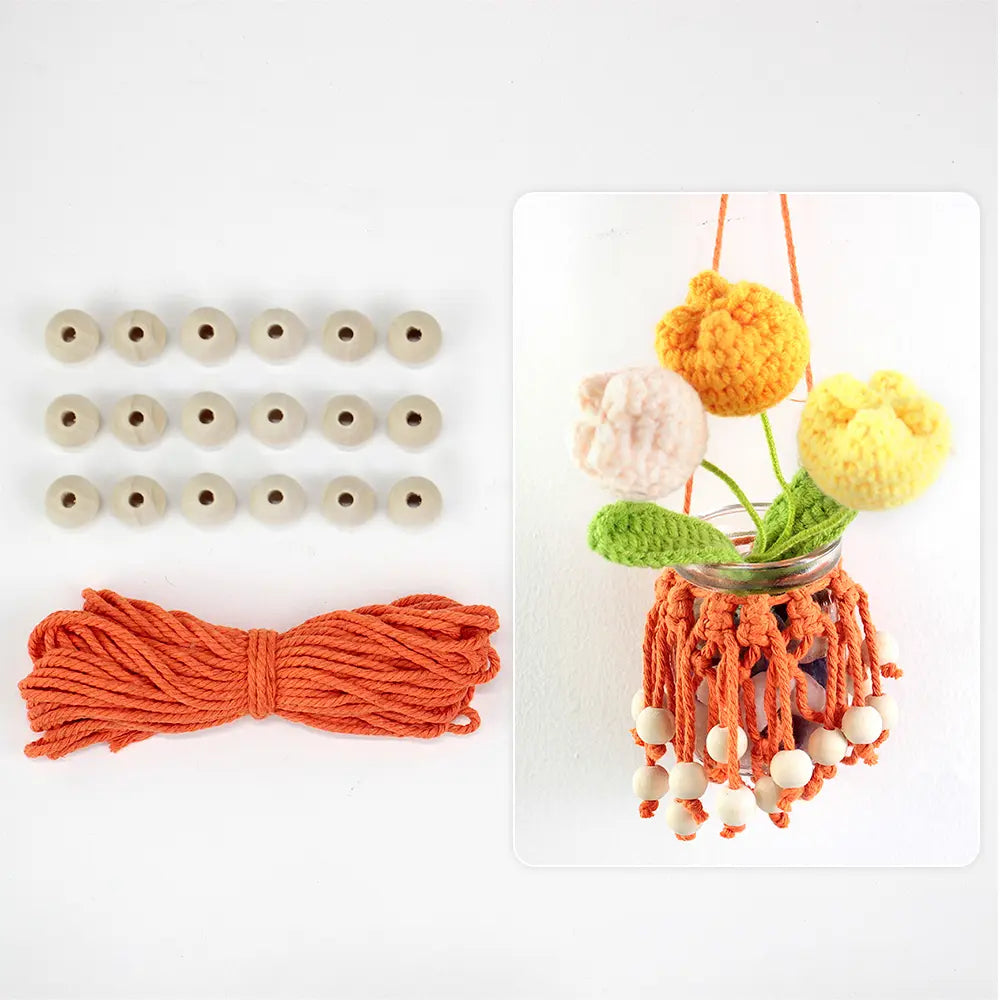 Macrame Kit for Beginners, Boho Mini Net Pocket Plant Hanger DIY Kit, Decor Gift