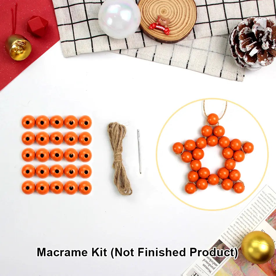 Macrame Kit for Beginners | DIY Christmas Wooden Bead Star Macrame Craft Kit