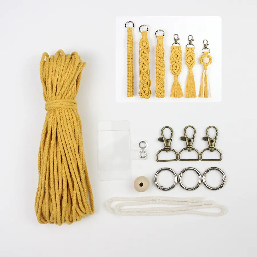 Macrame Kit for Beginners, Boho 6‑Pcs Keychain DIY Kit, Mixed‑Style Handmade Gift