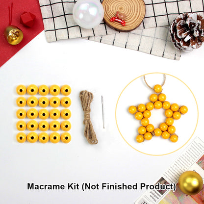 Macrame Kit Christmas Wooden Bead Star Weaving Kit | Single-Color Beads | Symmetrical & Plump | Multi-Scene Decor | Beginner-Friendly| Car/Home Use