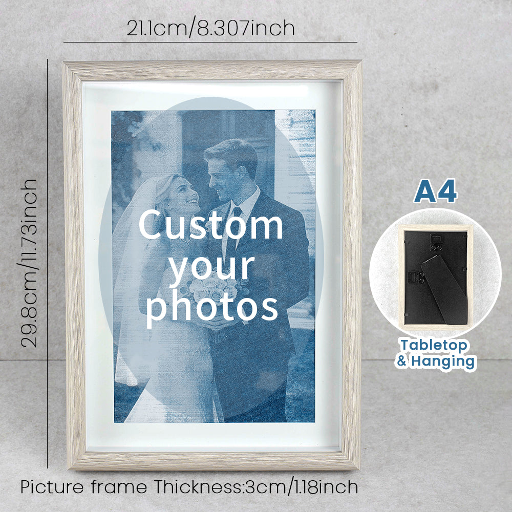 Custom framed cyanotype photo print, upload your photo, white and yellow frame options, handmade blue art keepsake