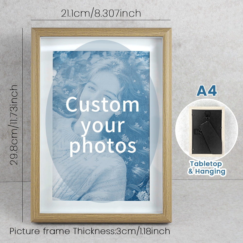 Custom framed cyanotype photo print, upload your photo, white and yellow frame options, handmade blue art keepsake