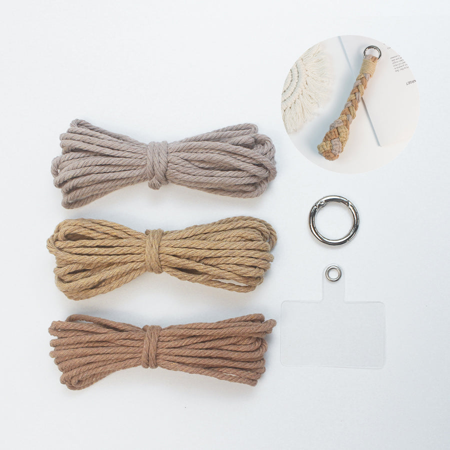 Three-Strand Flat Knot Keychain Weaving Material Pack Macrame Kit: High-Quality Polyester Weaving Rope, Detailed Tutorial, Key Ring Spring Clasp, Phone Clip. Braid Separately then Combine, Exquisite Bottom. For Beginners