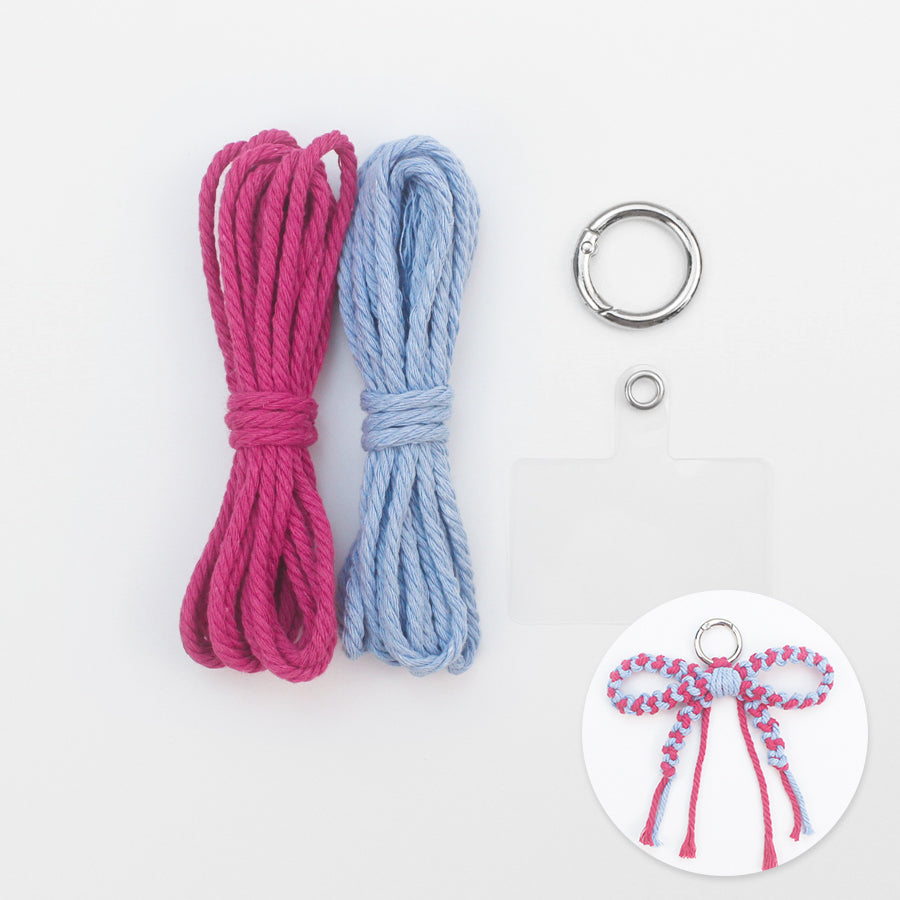 Bow Keychain Weaving Craft Material Pack Macrame Kit - High-quality Polyester Rope (2 meters each in 2 colors) with Tutorial, Key Ring with Spring Clasp, Phone Clip, Bohemian Style, Beginner-friendly