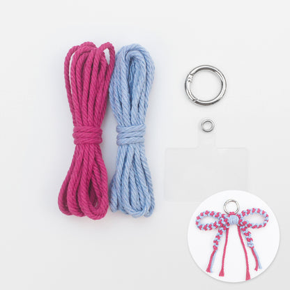 Bow Keychain Weaving Craft Material Pack Macrame Kit - High-quality Polyester Rope (2 meters each in 2 colors) with Tutorial, Key Ring with Spring Clasp, Phone Clip, Bohemian Style, Beginner-friendly