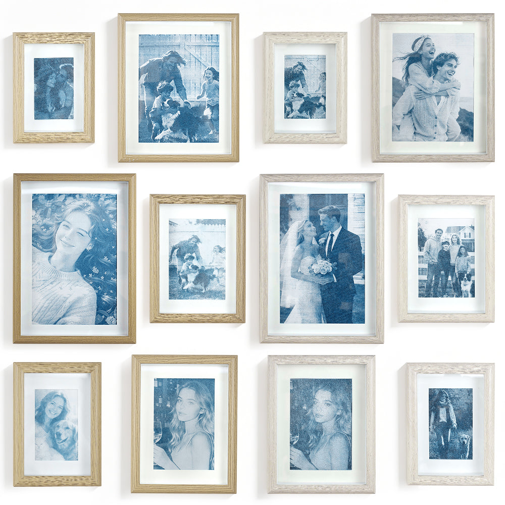 Custom framed cyanotype photo print, upload your photo, white and yellow frame options, handmade blue art keepsake