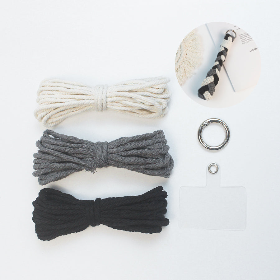 Three-Strand Flat Knot Keychain Weaving Material Pack Macrame Kit: High-Quality Polyester Weaving Rope, Detailed Tutorial, Key Ring Spring Clasp, Phone Clip. Braid Separately then Combine, Exquisite Bottom. For Beginners