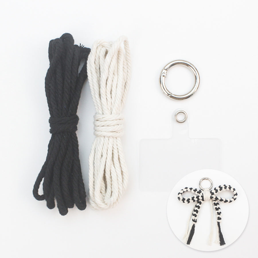 Bow Keychain Weaving Craft Material Pack Macrame Kit - High-quality Polyester Rope (2 meters each in 2 colors) with Tutorial, Key Ring with Spring Clasp, Phone Clip, Bohemian Style, Beginner-friendly