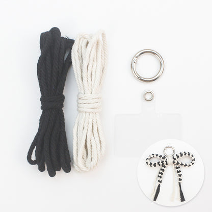 Bow Keychain Weaving Craft Material Pack Macrame Kit - High-quality Polyester Rope (2 meters each in 2 colors) with Tutorial, Key Ring with Spring Clasp, Phone Clip, Bohemian Style, Beginner-friendly