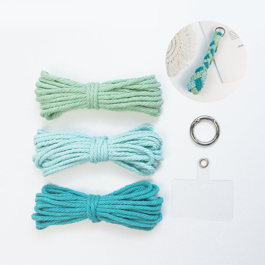 Three-Strand Flat Knot Keychain Weaving Material Pack Macrame Kit: High-Quality Polyester Weaving Rope, Detailed Tutorial, Key Ring Spring Clasp, Phone Clip. Braid Separately then Combine, Exquisite Bottom. For Beginners