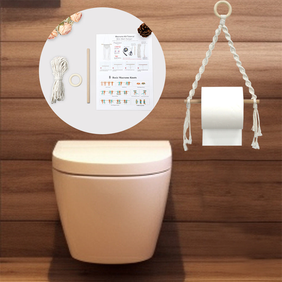 Macrame Kit Toilet Paper Holder Weaving Kit | Bohemian Style | Dual-Use: Paper/Spool Holder | High Style | Beginner-Friendly