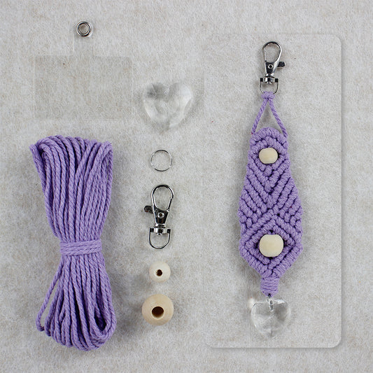 BUFANTL Macrame Kit for Beginners, Heart Crystal Keychain DIY Weaving Kit, Polyester Fiber Handmade Craft, Valentine Gift for Bag Phone Hanging Decor