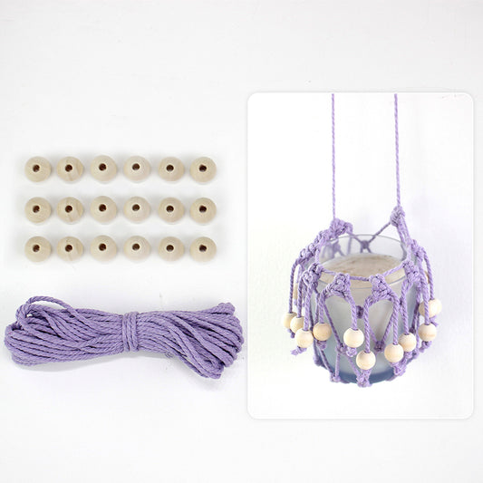 DIY Enthusiasts Mini Storage Hanger Macrame Kit | Cute Wooden Bead Plant Net Bag Weaving Kit | Home Decoration Hanging Basket
