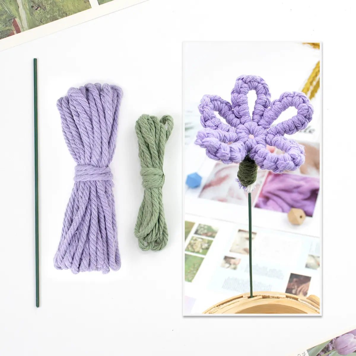 Macrame Kit for Beginners | Hand Woven Flower DIY Set with Weaving Tutorial