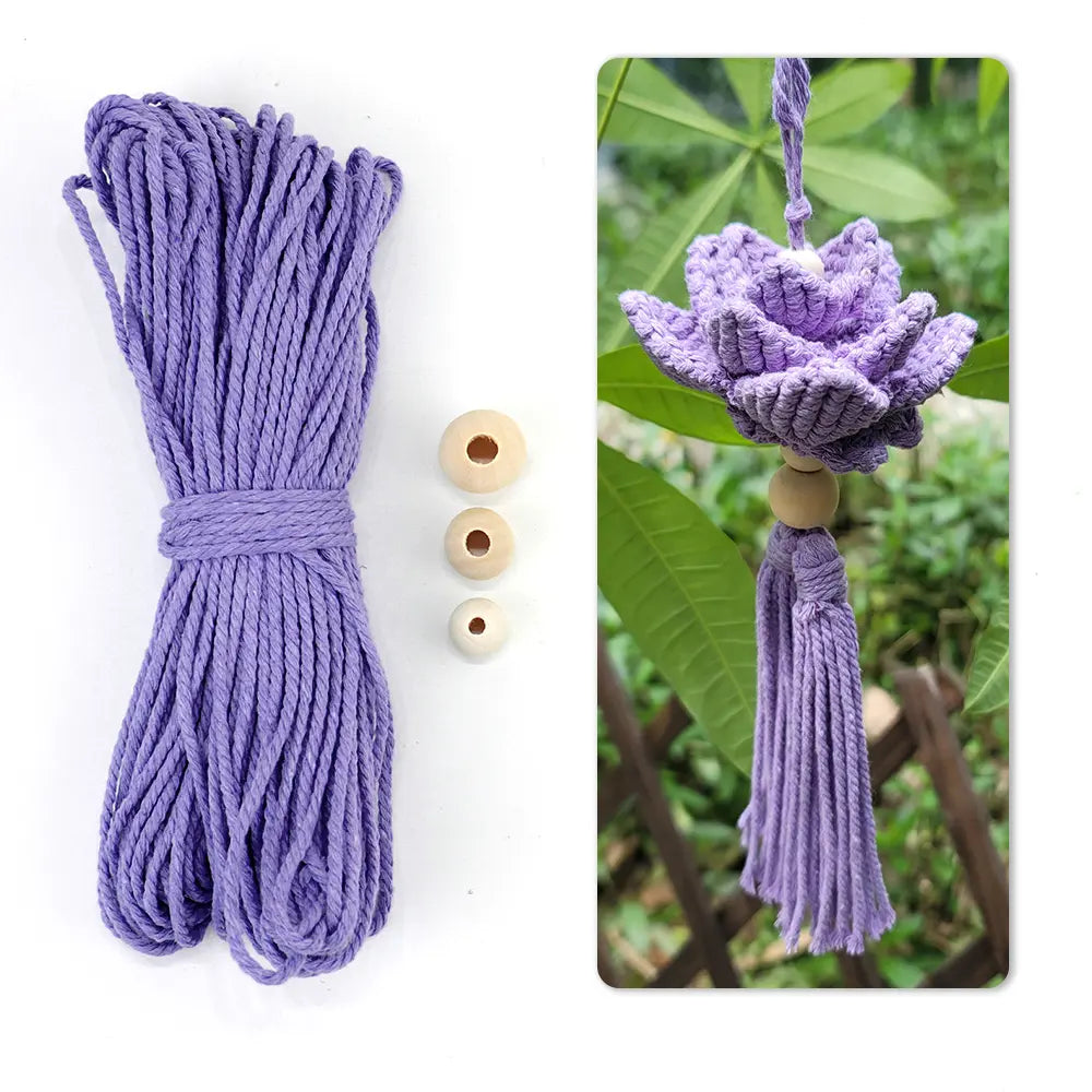 Macrame Kit for Beginners, Boho Lotus Hanging Ornament DIY Kit, Vintage Ethnic Hand‑Woven Craft Set
