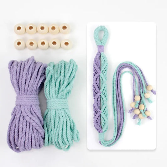 Macrame Kit for Beginners, Boho Wooden Bead Curtain Tieback DIY Craft Kit, Vintage Ethnic Multi‑Purpose Hanging Decor Set
