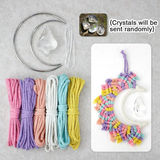 Macrame Kit for Beginners, Boho Moon Natural Crystal Suncatcher DIY Kit, Vintage Car Wall Decor