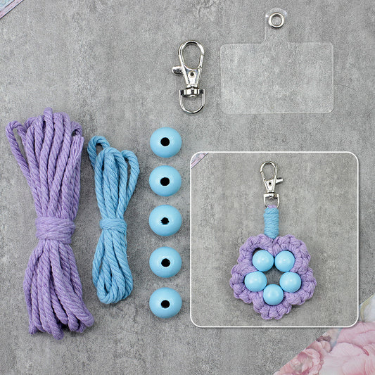 Wood Bead Flower Keychain Weaving Kit Macrame Kit | Multi-Colors | Cute Vitality | Bag Charm/Keychain | Beginner DIY Set