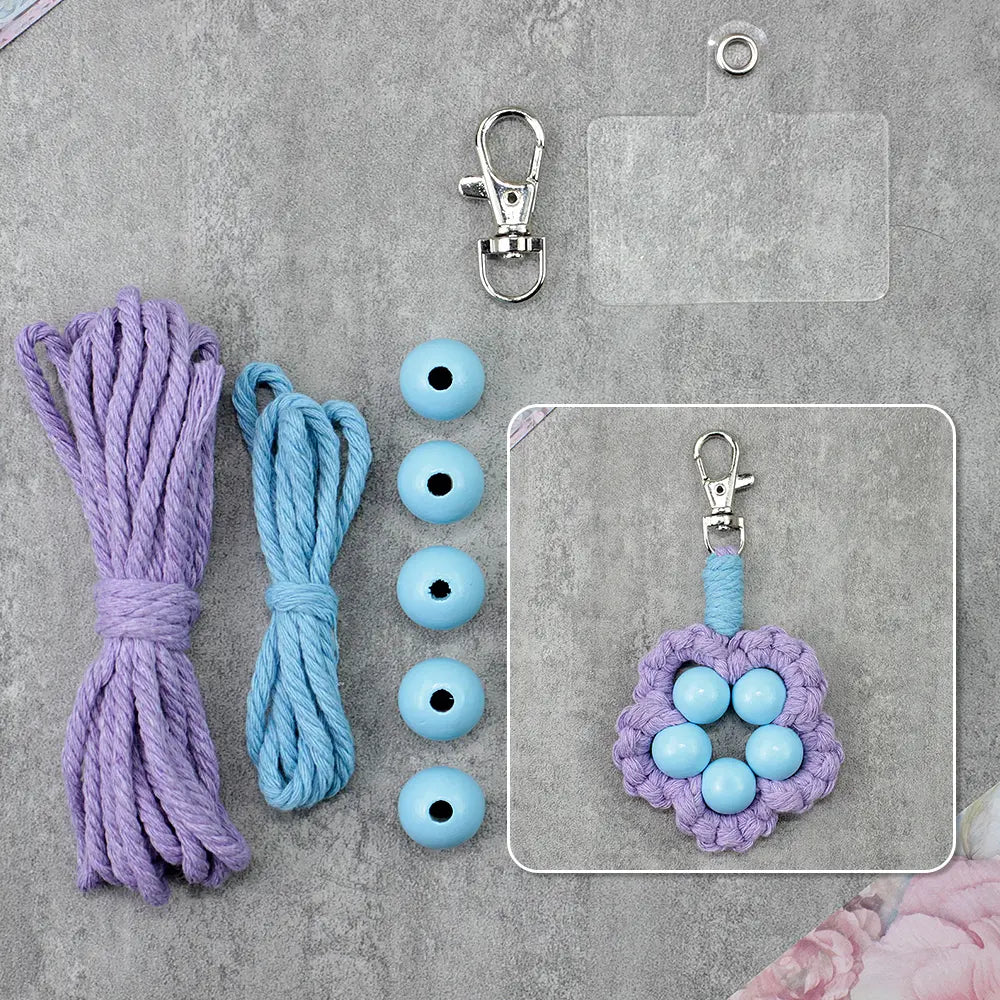 Macrame Kit for Beginners | DIY Wooden‑Bead Flower Macrame Keychain Craft Kit