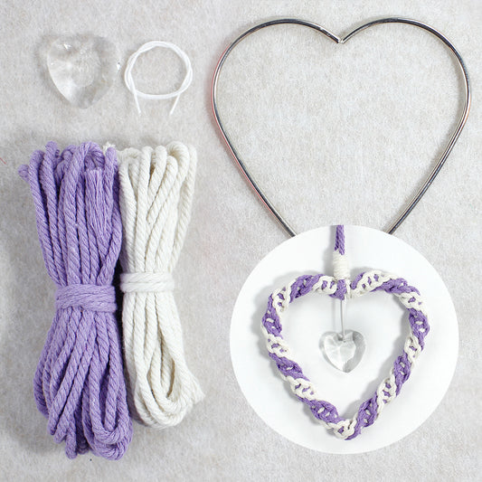 BUFANTL Macrame Kit for Beginners, Heart Hoop Half Knot Woven DIY Kit, Aesthetic Clear Heart Crystal Hanging Ornament for Multi-Scene Decor