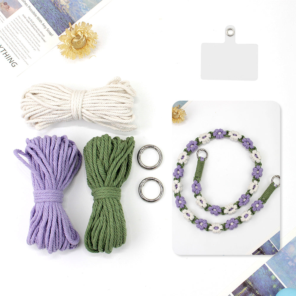 Macrame Kit Daisy Phone Lanyard Weaving Kit | Multi-Colors | Spaced-Color Daisy Pattern | Camera Lanyard/Anti-Lost Strap | Beginner-Friendly