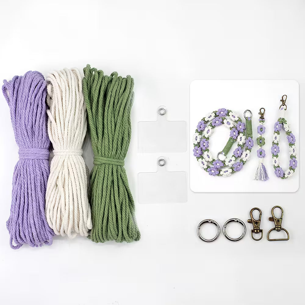 Macrame Kit for Beginners, Boho Daisy Macrame 3Pcs DIY Kit for Keychain & Handmade Gifts