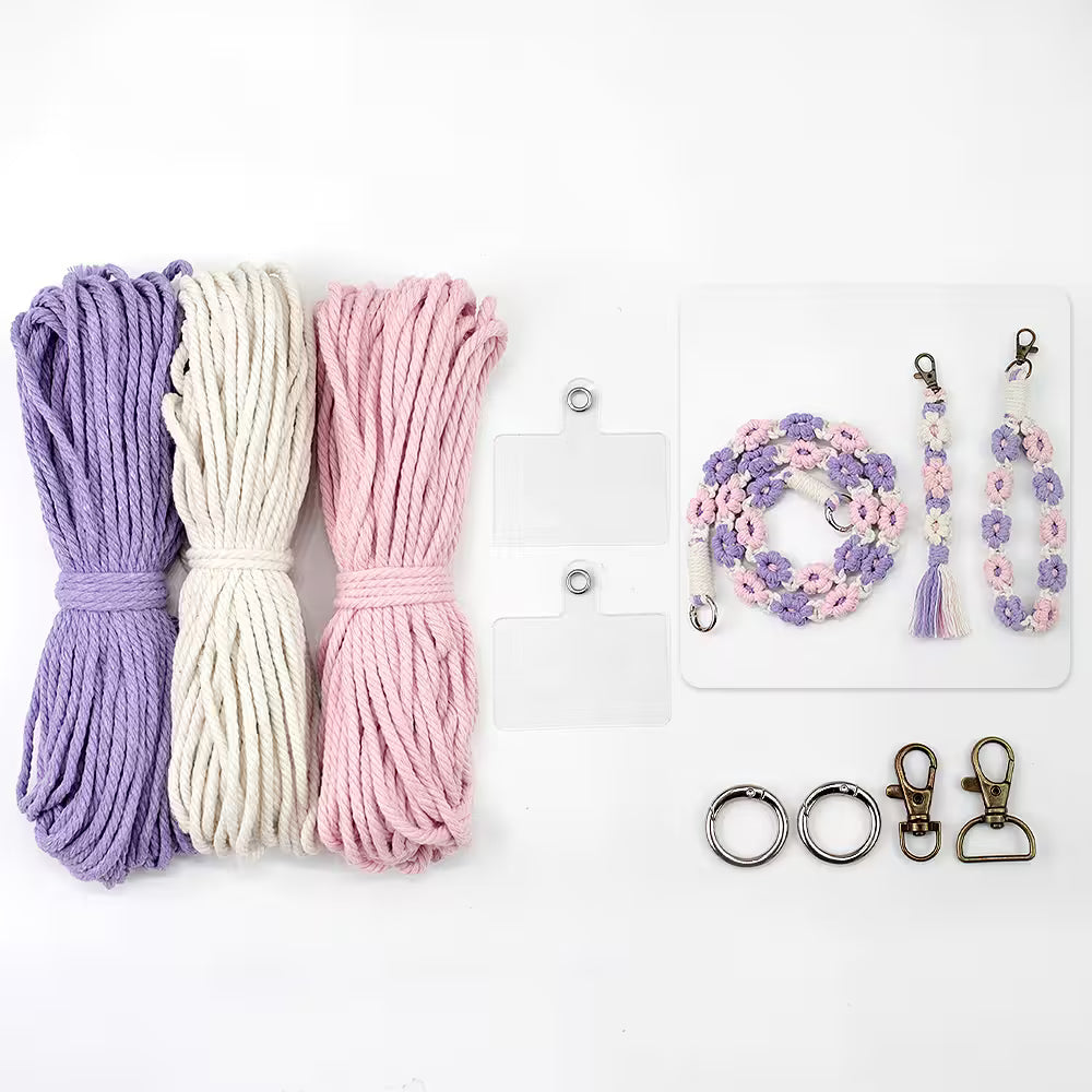 Macrame Kit for Beginners, Boho Daisy Macrame 3Pcs DIY Kit for Keychain & Handmade Gifts