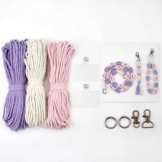 Macrame Kit for Beginners, Boho Daisy Macrame 3Pcs DIY Kit for Keychain & Handmade Gifts