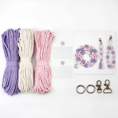 Macrame Kit Daisy Keychain Wristband Lanyard Combo Kit | Contrast/Fresh Colors | Anti-Lost String | Beginner Weavinggift wrapping