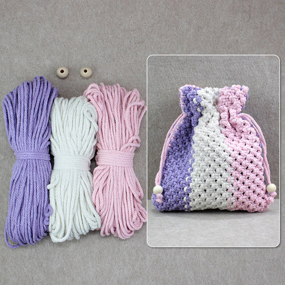 Macrame Kit Fortune Bag Storage Weaving Kit | 3-Color Patchwork | Drawstring Closure | Beginner-Friendly | Bead Accent | DIY Gift