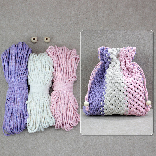 Macrame Kit Fortune Bag Storage Weaving Kit | 3-Color Patchwork | Drawstring Closure | Beginner-Friendly | Bead Accent | DIY Gift