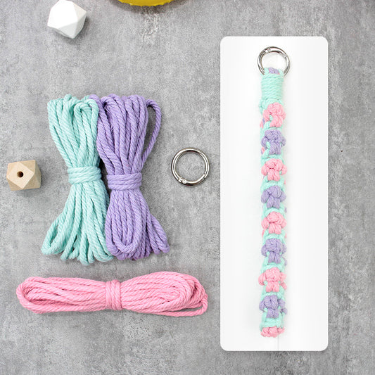 Macrame Kit Cute Cat Paw Wristband Keychain Weaving Kit | Multi-Colors | 2-Tone Pattern | Anti-Lost Strap/Bag Charm | Beginner-Friendly