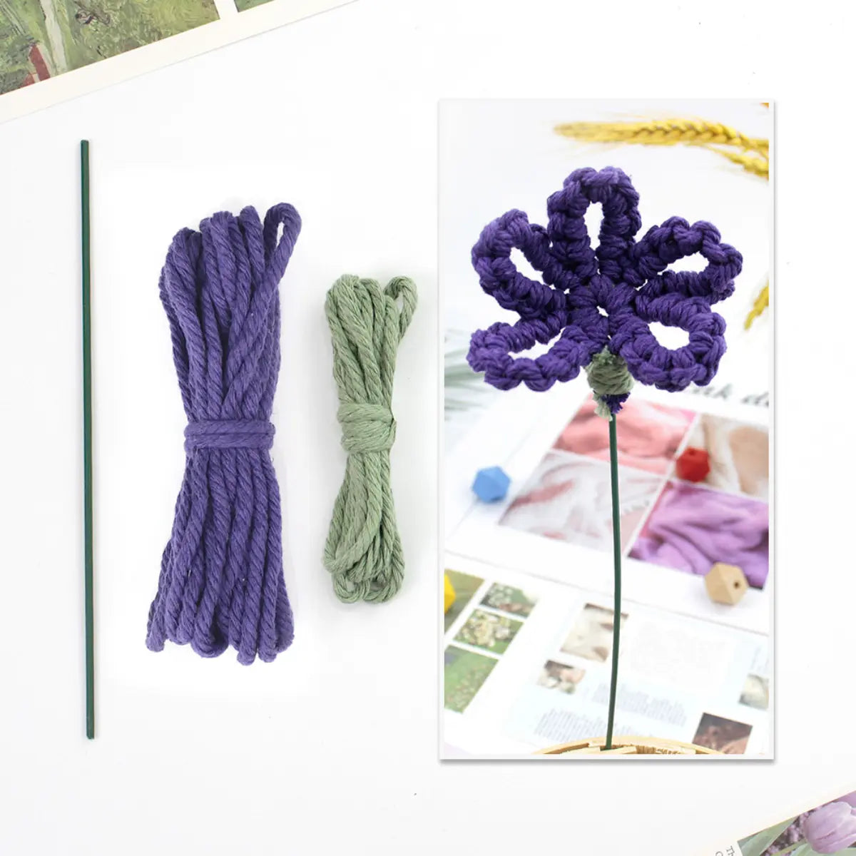 Macrame Kit for Beginners | Hand Woven Flower DIY Set with Weaving Tutorial