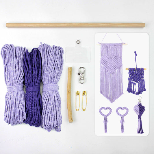 Macrame Kit Heart Series 4-Piece Combo Kit | Tassel Heart Tapestry/Keychain/Napkin Ring | Bohemian Style | Beginner Weaving