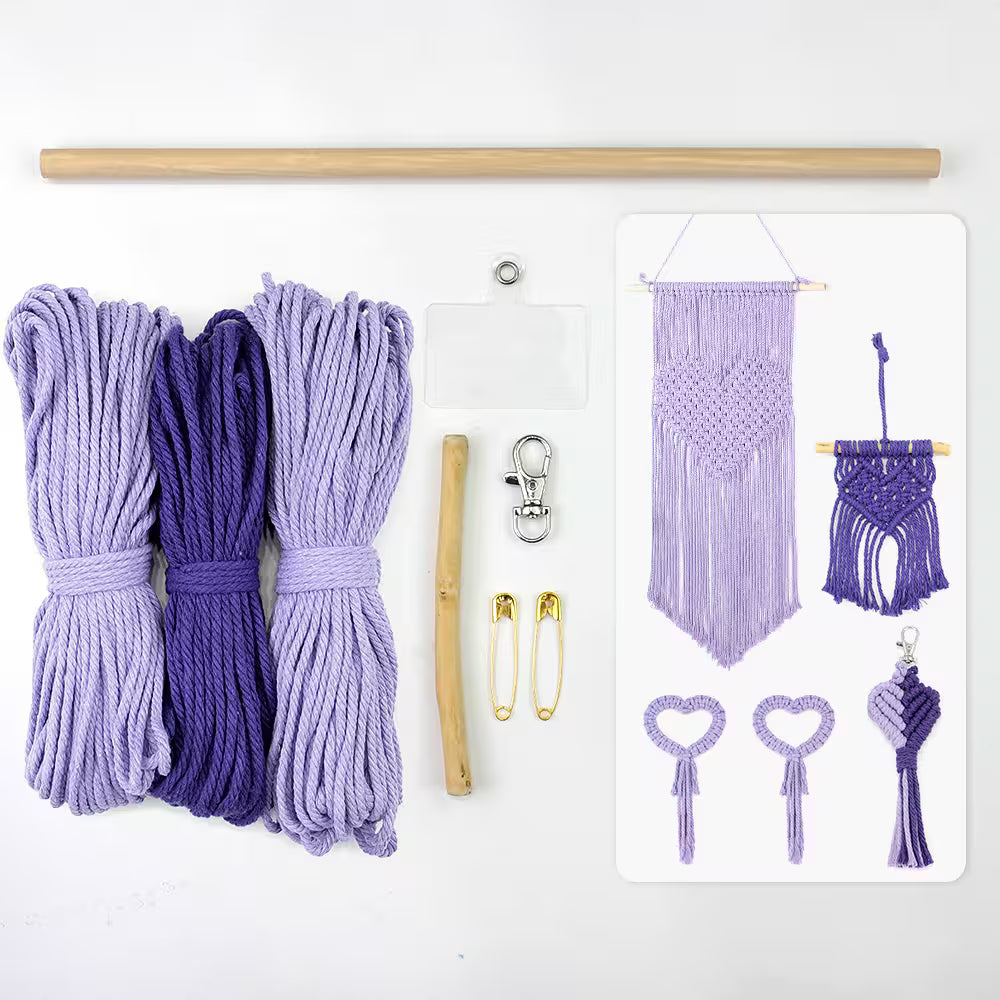 Macrame Kit for Beginners, Boho Heart DIY Craft Kit, Make 5 Heart Macrame Ornaments